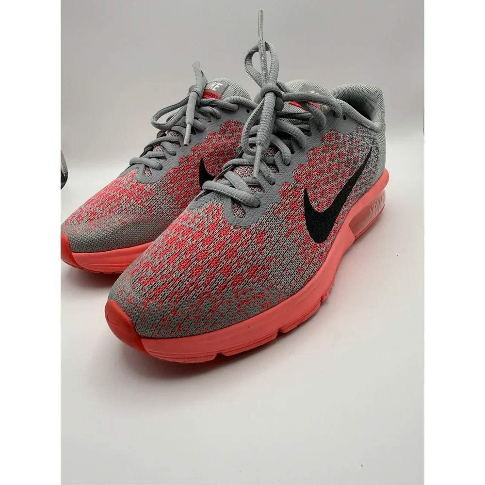 Nike Air Max Sequent 2 GS Gray Hot Punch Running Shoes Youth Size 6Y Athletic